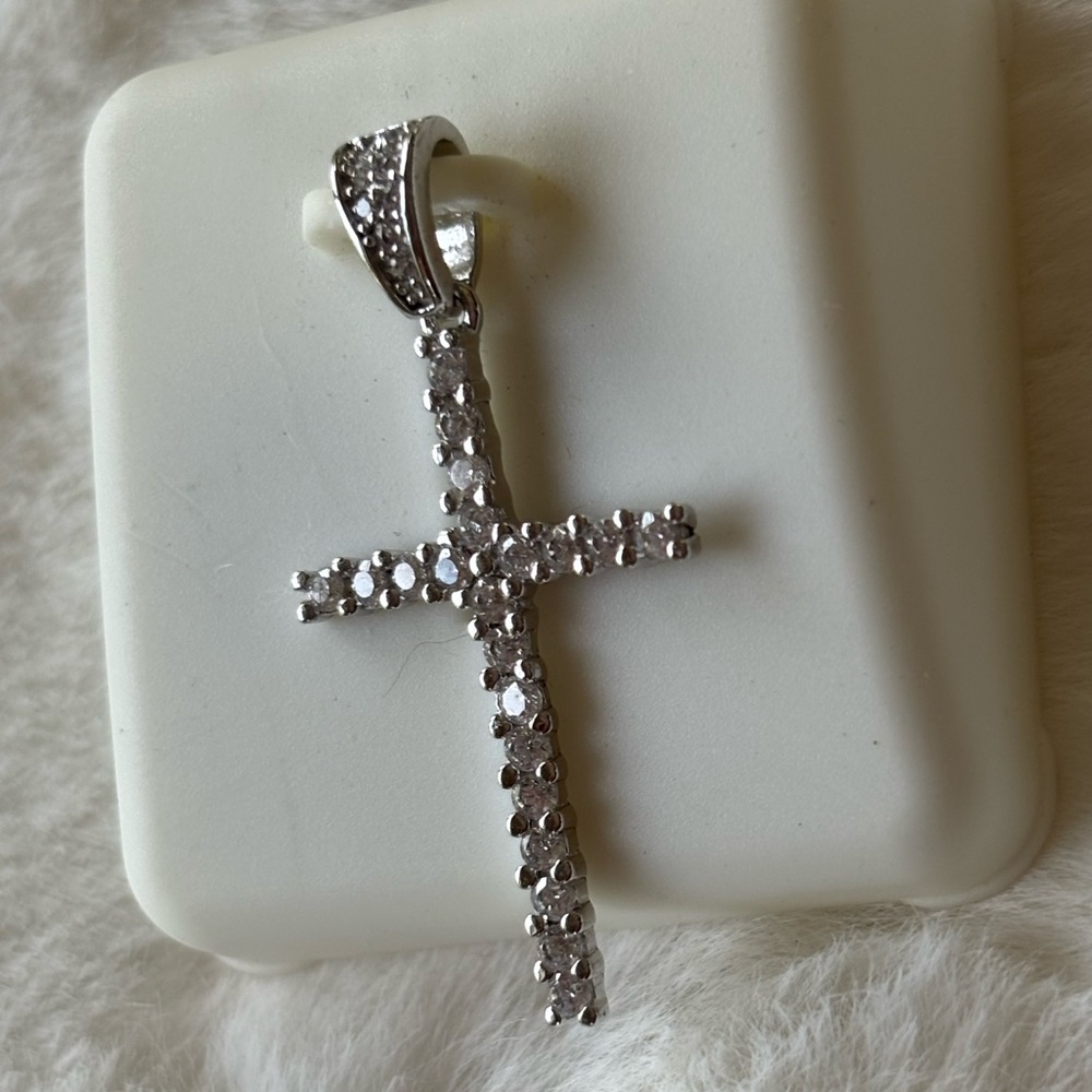 Sterling Silver and CZ slender cross pendant, BNWT